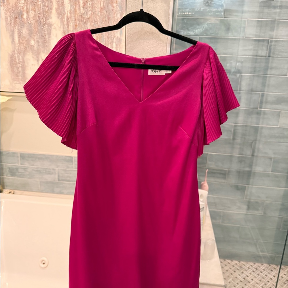 Eliza J Magenta Mini Dress with Pleated Sleeves - Picture 2 of 3